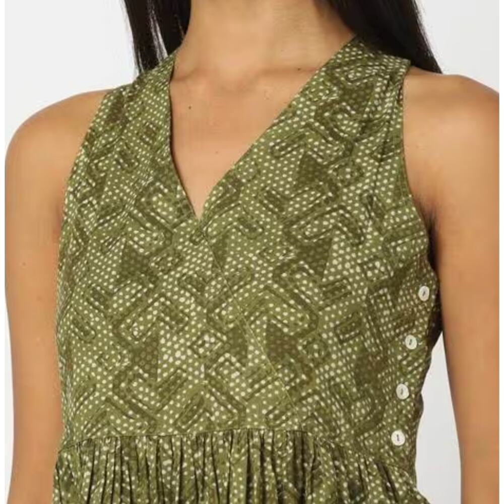 Svrnaa Anthropologie Printed Fit & Flare Dress Olive Green Size S - Picture 4 of 13